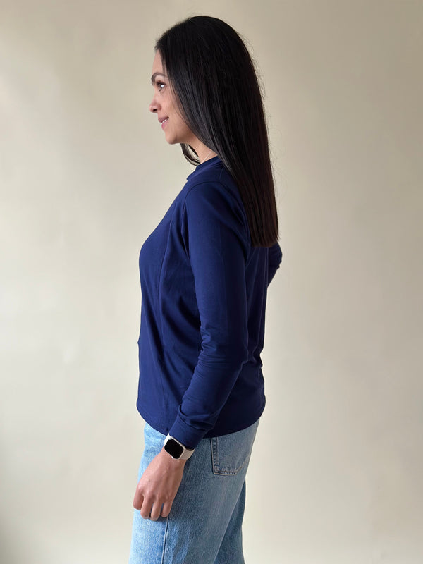 Playera manga larga con cierres •Azul marino•
