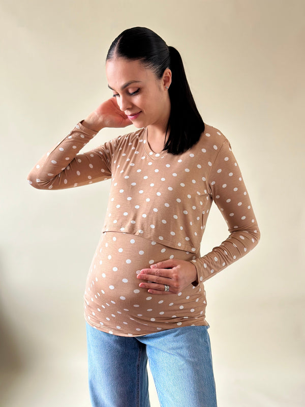 Blusa de maternidad y lactancia •Súper puntos camello•