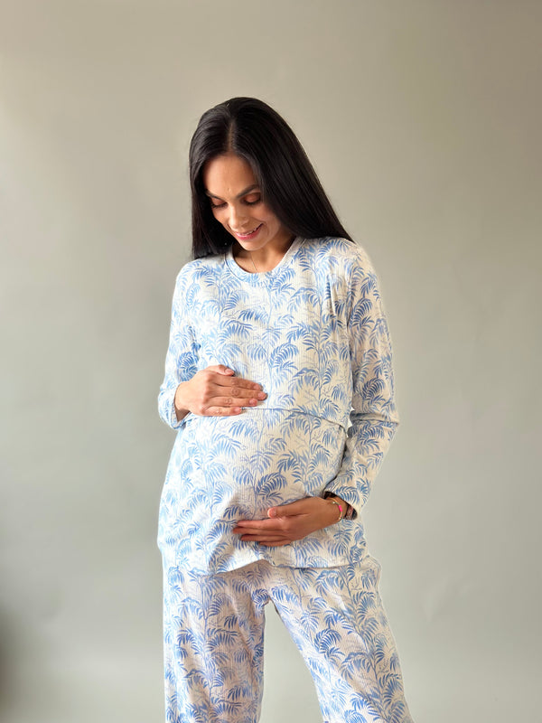 Pijama de maternidad y lactancia •Palmitas azul•