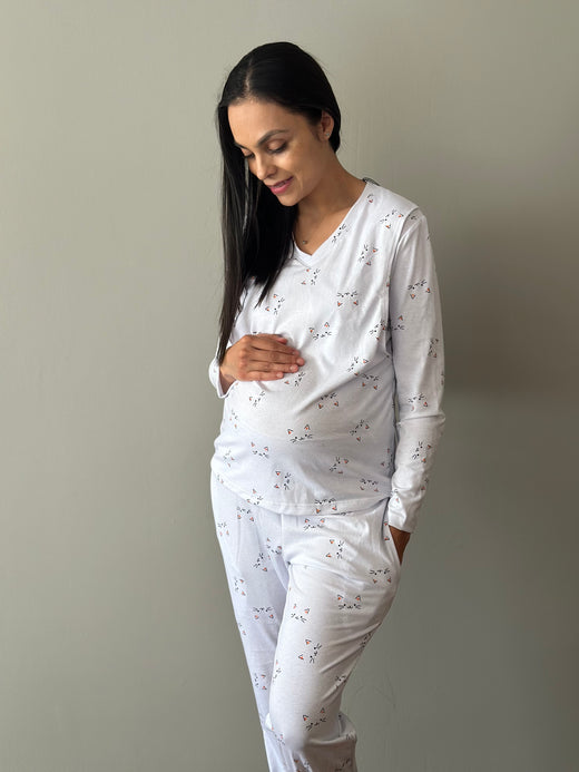 Pijama de maternidad y lactancia •Gatitos naranja• con ALGODÓN