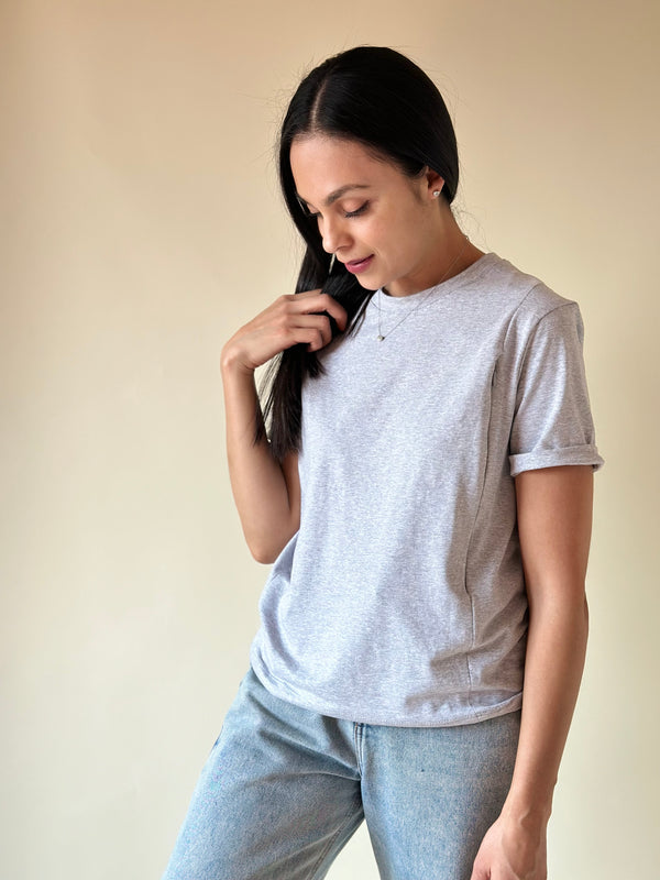 Playera de lactancia con CIERRE FRONTAL •Gris jaspe•