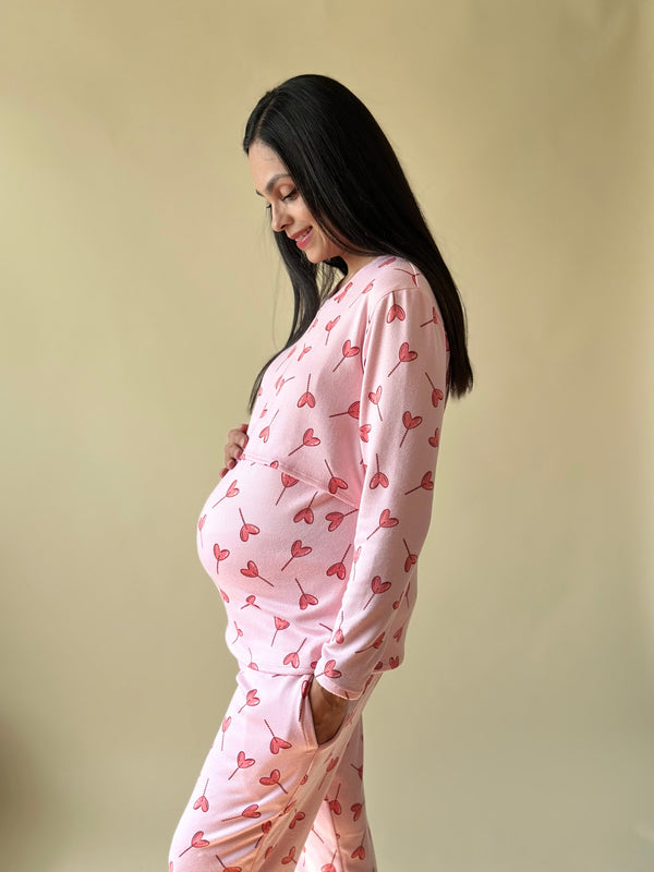 Pijama de mater y lact •Valentines Pink • SUPER SOFT