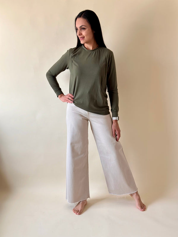 Playera manga larga con cierres •Verde militar•