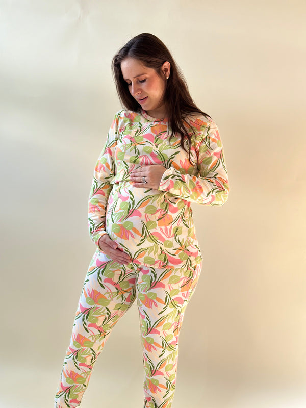 Pijama de maternidad y lactancia •Hoja tropical• SUPER SOFT