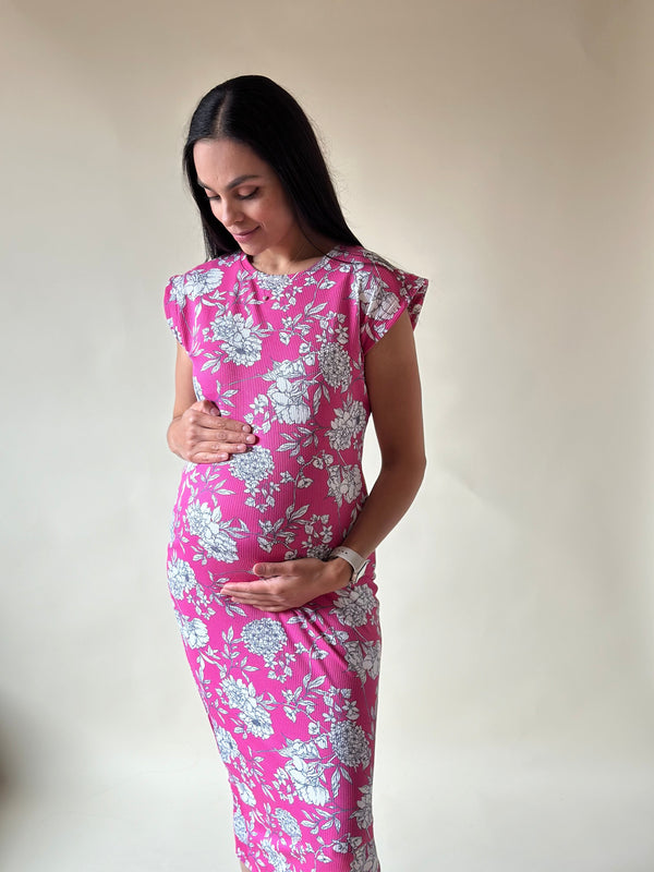 Vestido de maternidad midi •Hortensia rosa•