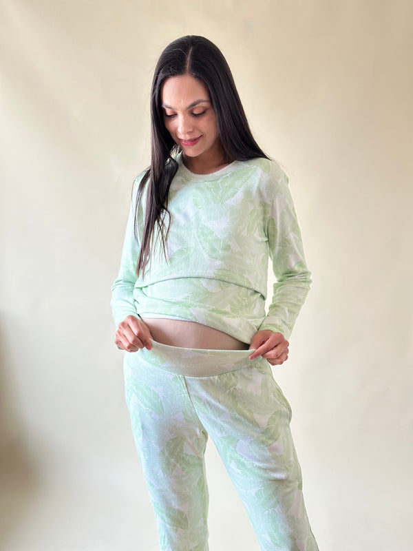 Pijama de maternidad y lactancia •Hojas verde• SUPER SOFT