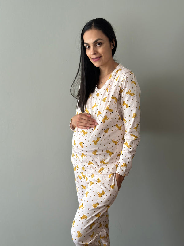 Pijama de maternidad y lactancia •Cheetah• con ALGODÓN