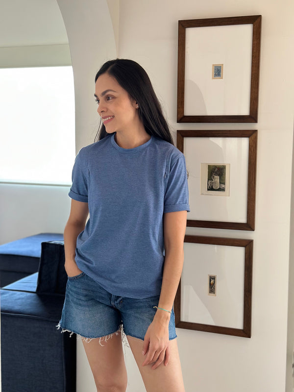 Playera de lactancia con CIERRE FRONTAL •Azul demin•