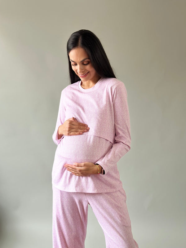 Pijama de maternidad y lactancia •Abanico lila•