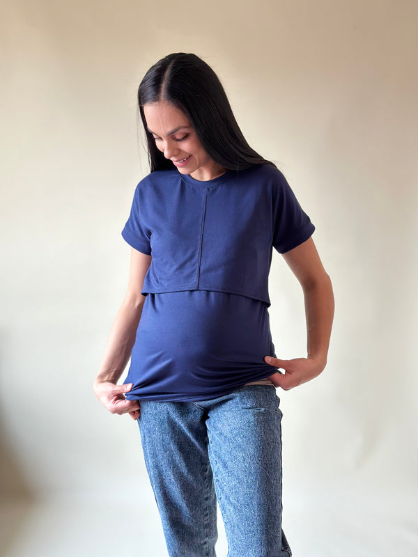 Blusa de maternidad y lactancia •Basic Azul marino•