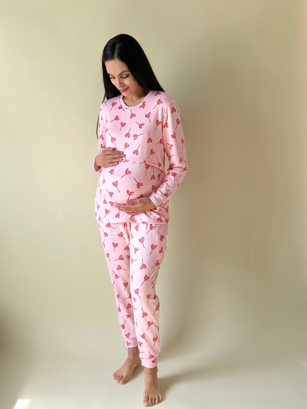 Pijama de mater y lact •Valentines Pink • SUPER SOFT