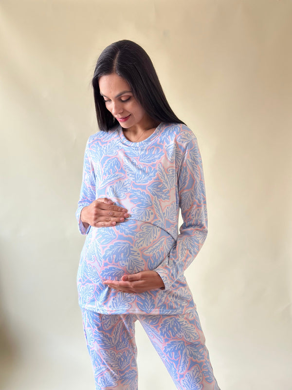 Pijama de mater y lact •AZUL-ROSA• SUPER SOFT