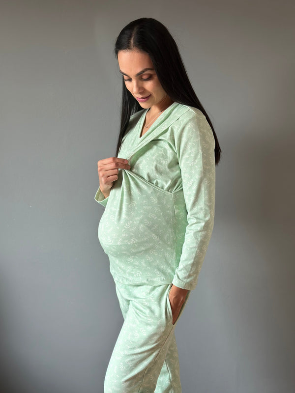 Pijama de maternidad y lactancia •Menta• con ALGODÓN