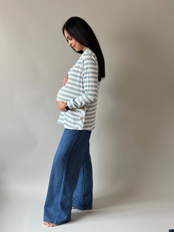 Sudadera de maternidad y lactancia •green lines button•
