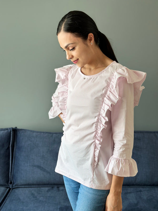 Blusa de lactancia •rayas rosa•