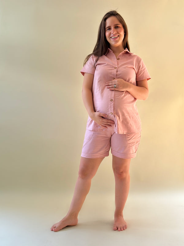 Set de embarazo Paulina con LINO •Rosa palo•