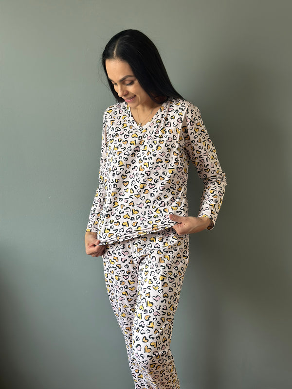 Pijama de maternidad y lactancia •Corazones print• con ALGODÓN