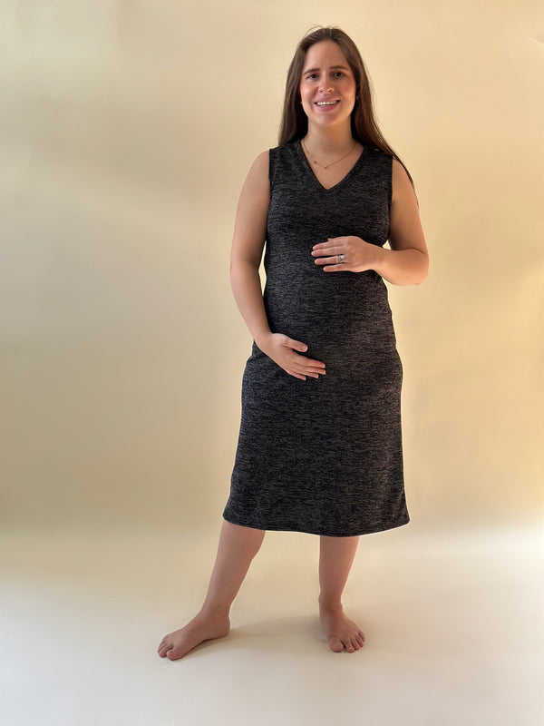 Vestido de maternidad y lactancia •Negro jaspe•