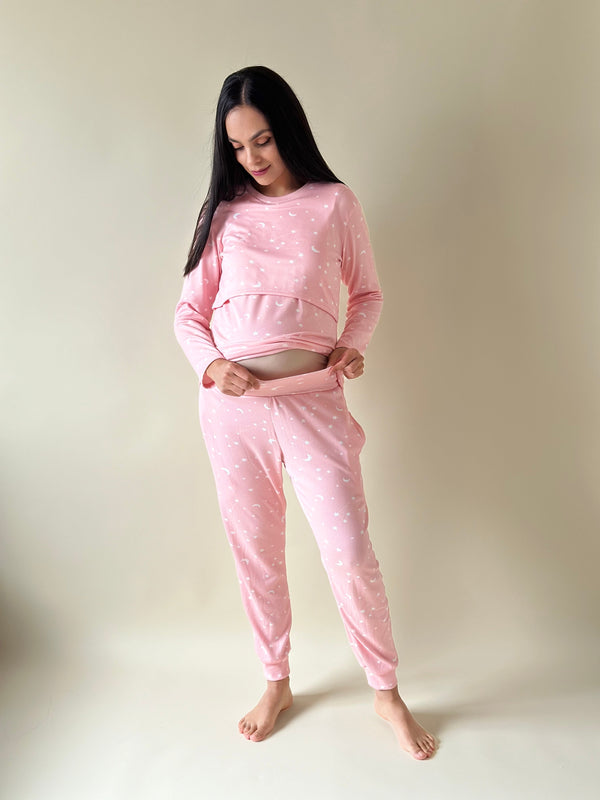 Pijama de maternidad y lactancia •Estrellas rosa• SUPER SOFT