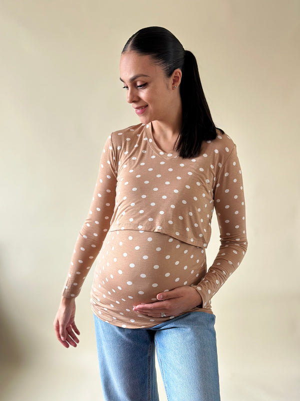 Blusa de maternidad y lactancia •Súper puntos camello•