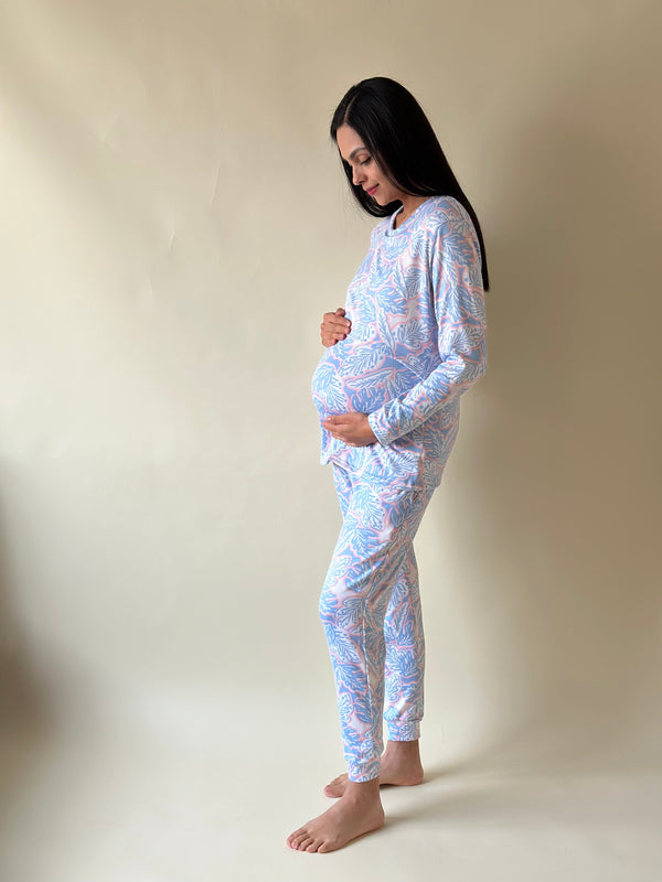 Pijama de mater y lact •AZUL-ROSA• SUPER SOFT