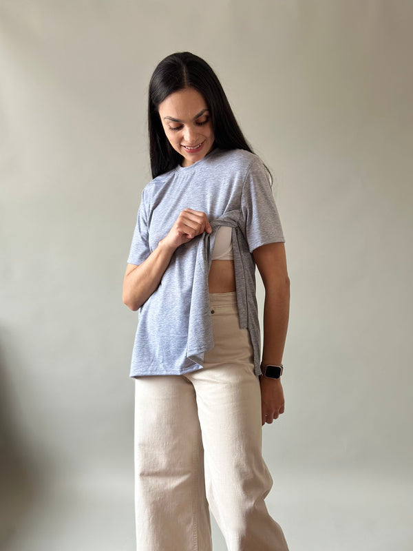 Playera de maternidad y lactancia •Gris jaspe•