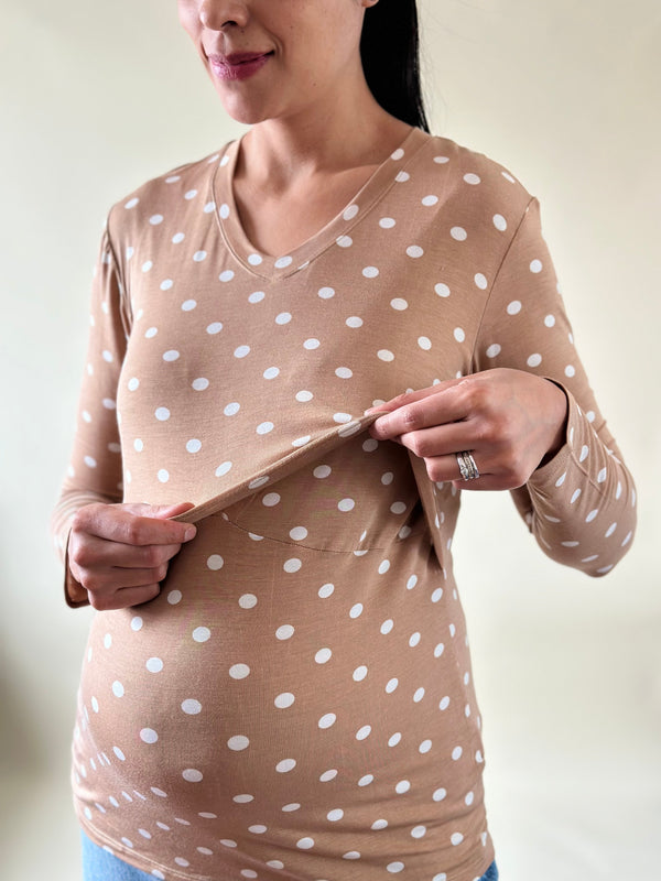 Blusa de maternidad y lactancia •Súper puntos camello•