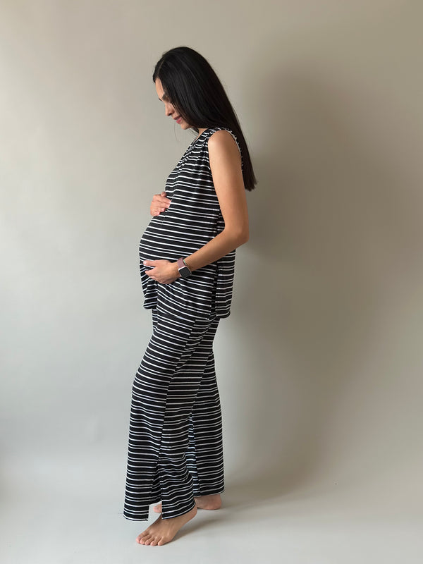 Set de embarazo y lactancia Maite •Rayas negro•