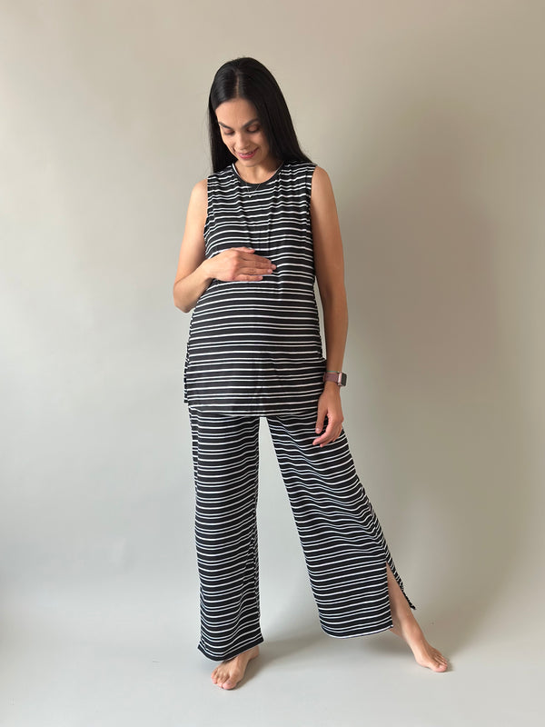 Set de embarazo y lactancia Maite •Rayas negro•