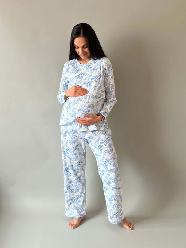 Pijama de maternidad y lactancia •Palmitas azul•