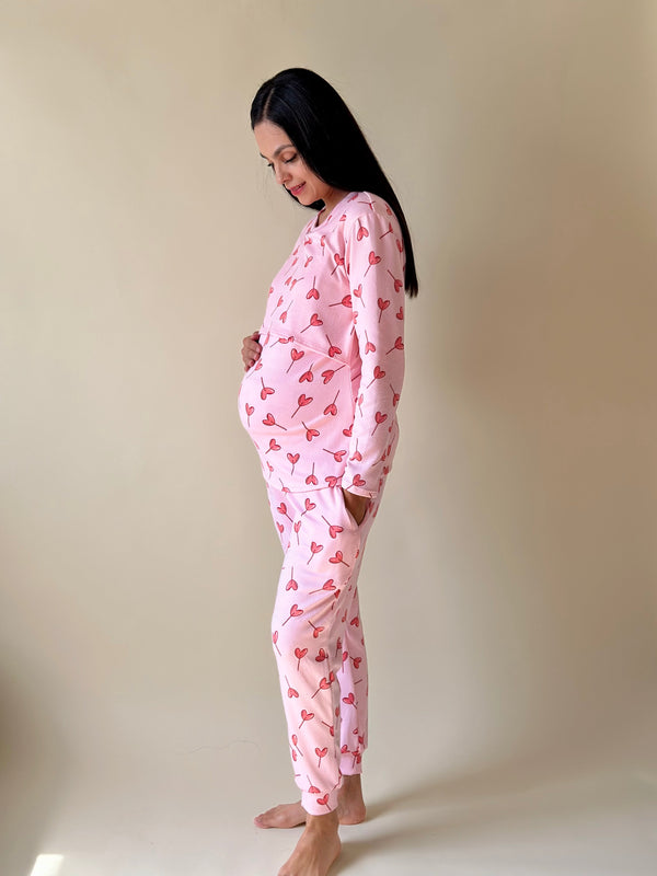 Pijama de mater y lact •Valentines Pink • SUPER SOFT