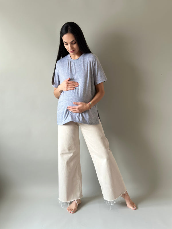 Playera de maternidad y lactancia •Gris jaspe•