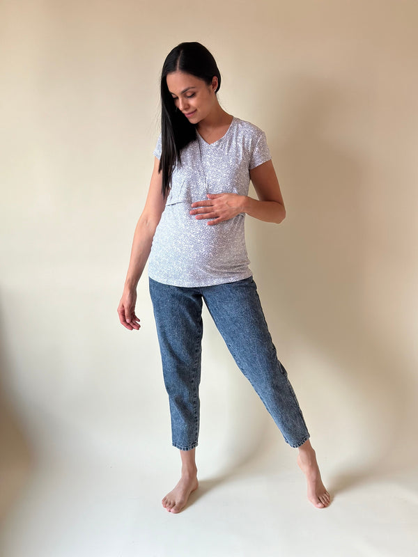 Blusa de maternidad y lactancia •Mini flor gris•