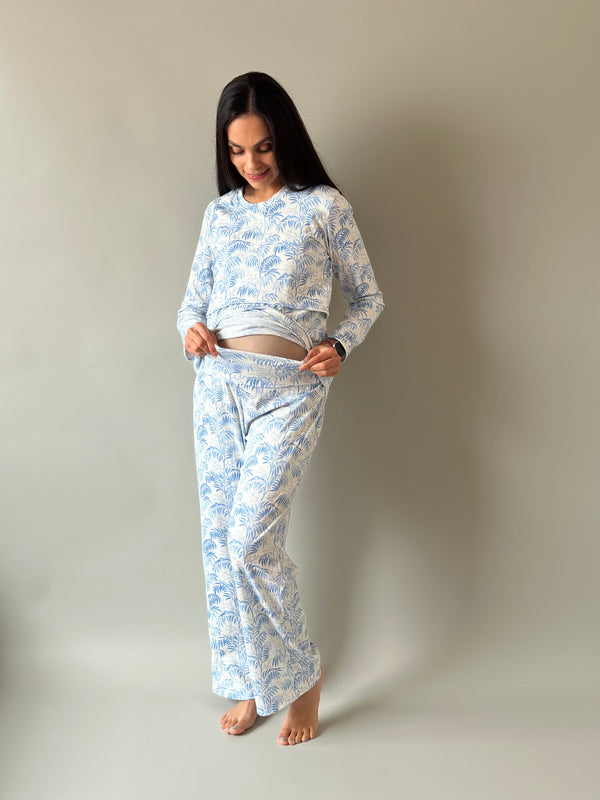Pijama de maternidad y lactancia •Palmitas azul•