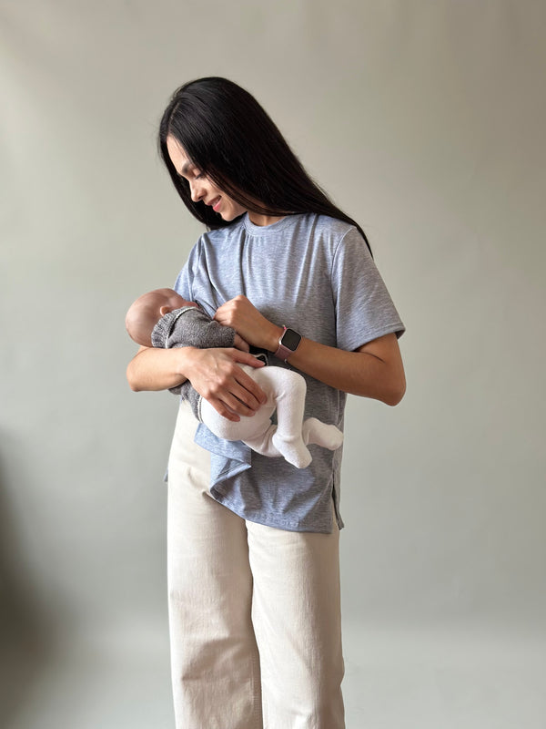 Playera de maternidad y lactancia •Gris jaspe•