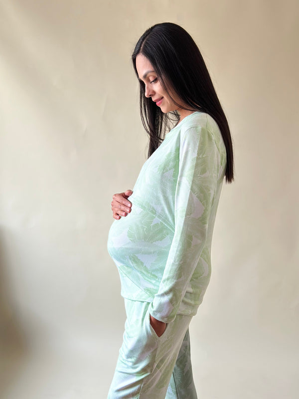 Pijama de maternidad y lactancia •Hojas verde• SUPER SOFT