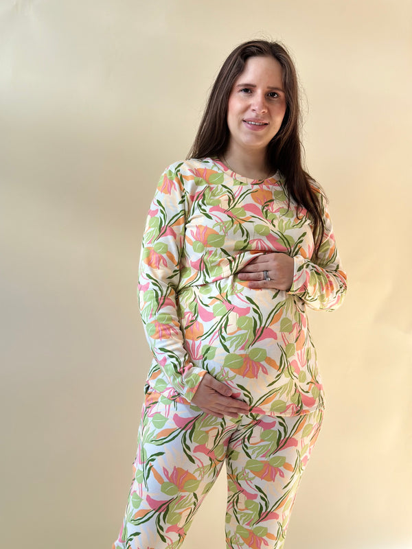 Pijama de maternidad y lactancia •Hoja tropical• SUPER SOFT