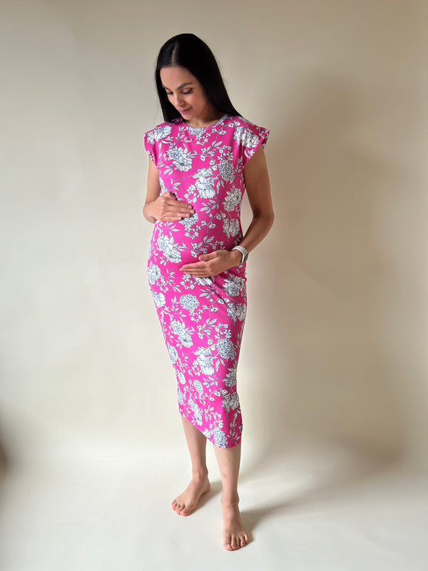 Vestido de maternidad midi •Hortensia rosa•