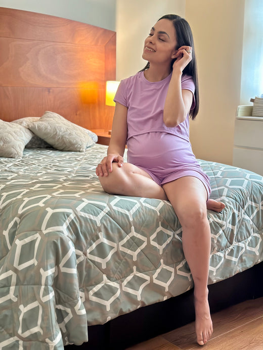 Pijama de short maternidad y lactancia •Lila•