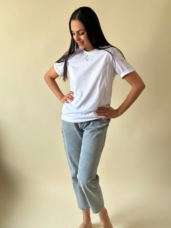 Playera de lactancia con CIERRE FRONTAL •Blanca•