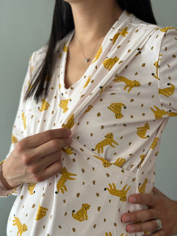 Pijama de maternidad y lactancia •Cheetah• con ALGODÓN