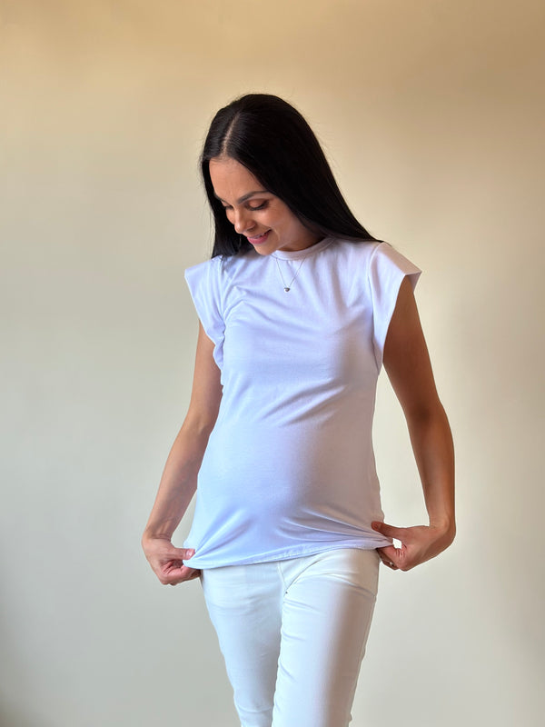 Blusa de maternidad con hombrera •Blanca•