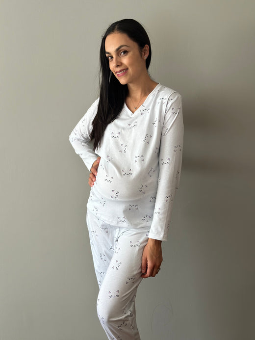 Pijama de maternidad y lactancia •Gatitos rosa• con ALGODÓN