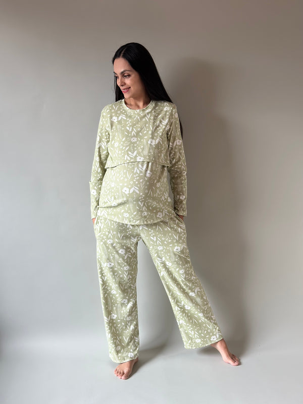 Pijama de maternidad y lactancia •Olivo•