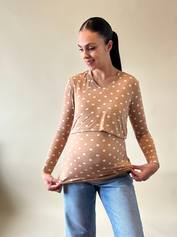Blusa de maternidad y lactancia •Súper puntos camello•