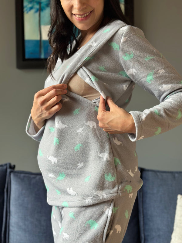 Pijama de maternidad y lactancia •Elefantes Gris• POLAR