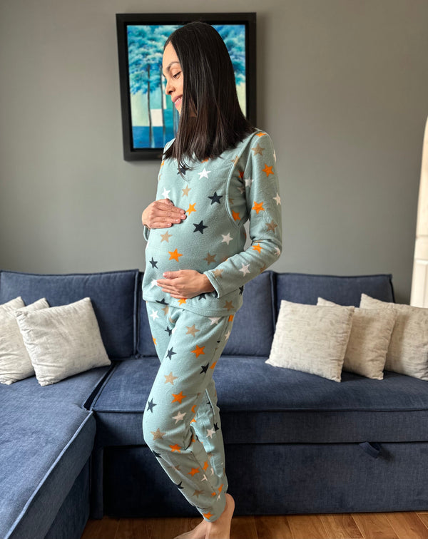 Pijama de maternidad y lactancia •Estrellas aqua• POLAR