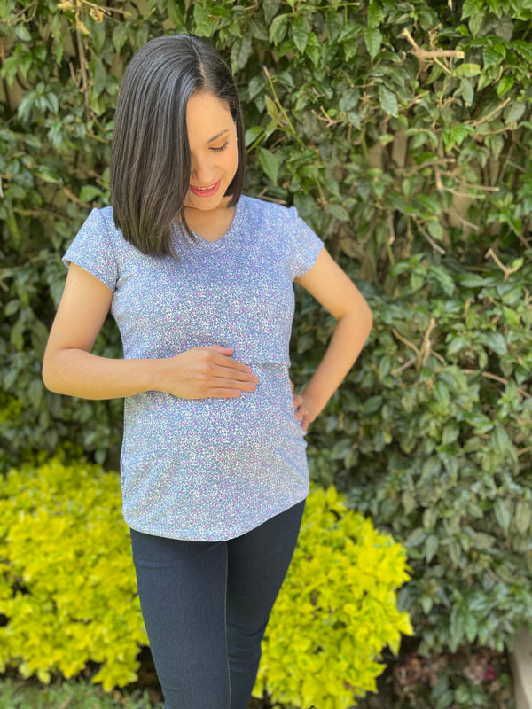 Blusa de maternidad y lactancia •Mini flor azul•