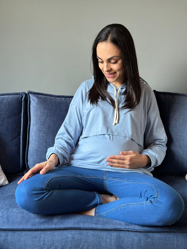Sudadera de maternidad y lactancia LIGERA •Azul cielo•