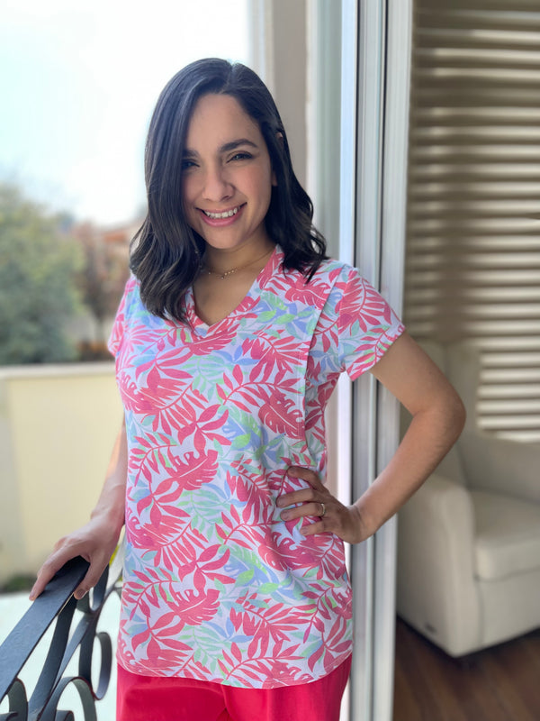 Pijama de maternidad y lactancia SHORT •Aloha coral• con ALGODÓN